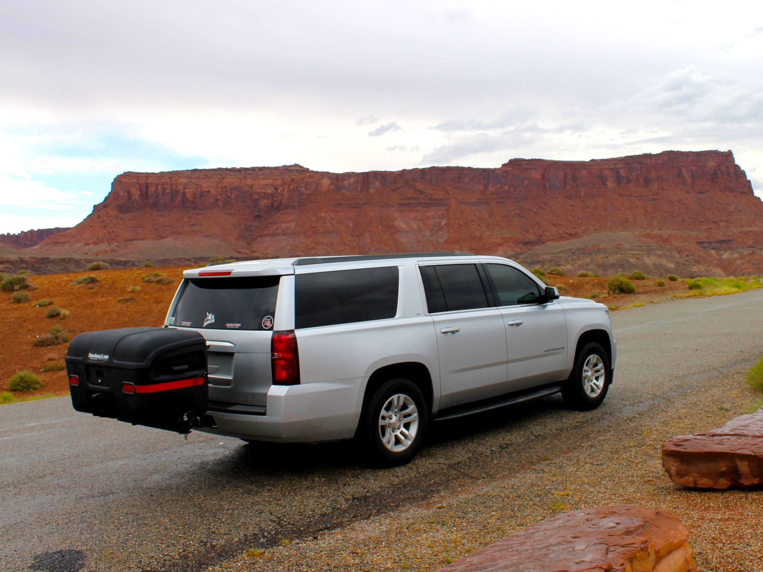 StowAway Max Cargo Carrier on Chevy Suburban in the Arizona desert.