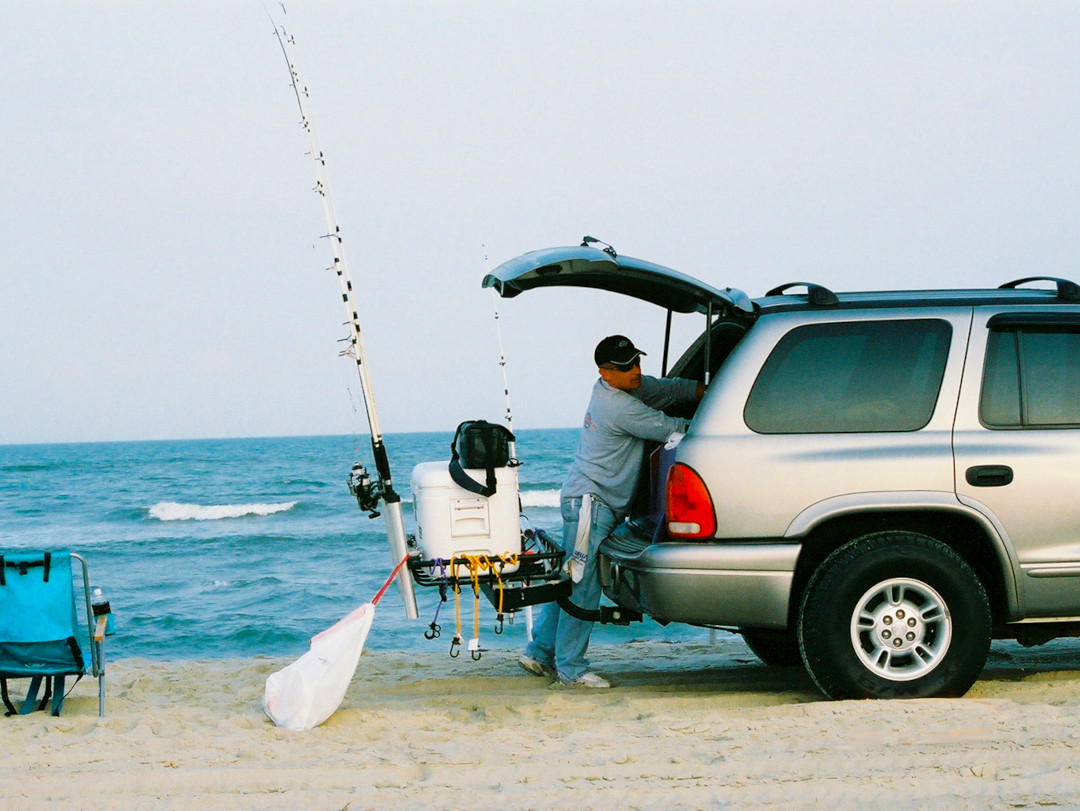 StowAway Rod Rack on Dodge Vehicle on Beach